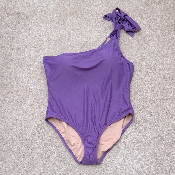 NWT J. Crew Asymmetrical Bow Purple One Shoulder One Piece Swimsuit Size 22 - Picture 2 of 10